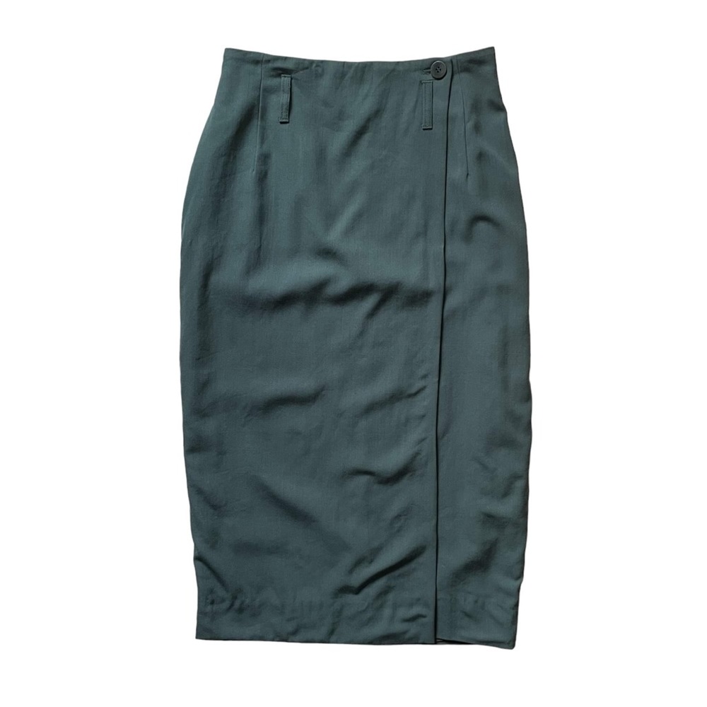 Vintage Army Olive Green High Waist Midi Wrap Skirt with Belt Loops Medium